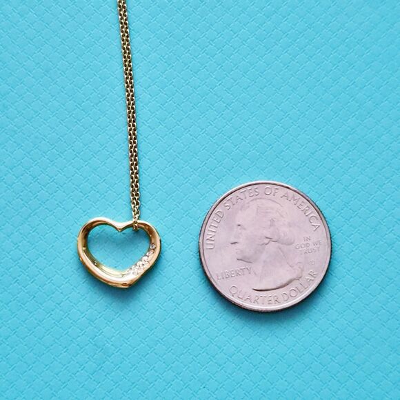 RARE Vintage Tiffany & Co. Elsa Peretti 9 Diamonds Open Heart 18k Necklace 16” - Picture 7 of 9